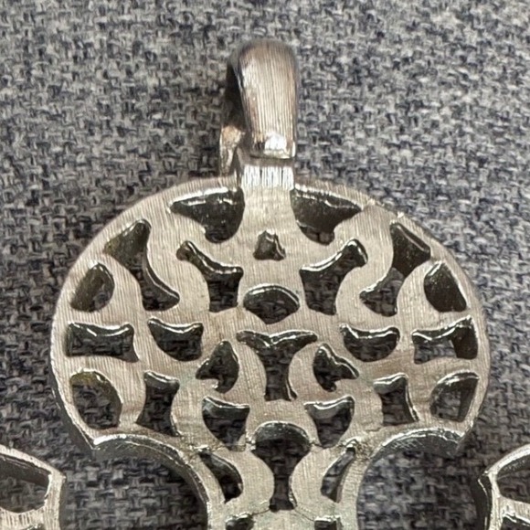 Vintage Crown Trifari Silver Tone Filigree Cross Pendant Gothic Revival - Picture 9 of 10